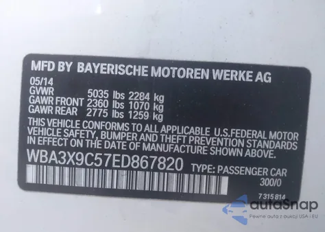 2014 BMW 335I Gran Turismo xDrive z USA, uszkodzony, nr VIN WBA3X9C57ED867820